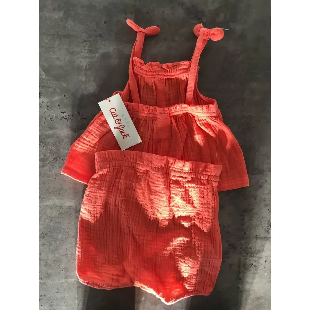 Cat & Jack Girls Bundle Long Sleeve Shirt and Coral Set- 12M